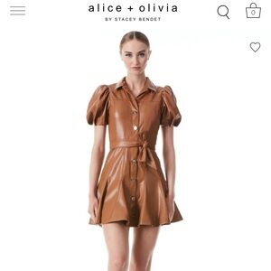 OFRA VEGAN LEATHER MINI DRESS WITH TIE BELT - camel color